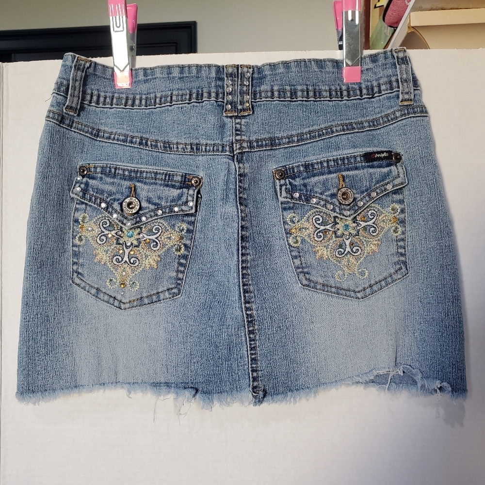 💕Angels Jeans Embroidered Enbelished Mini Skirt Size 7 L👀K 💕Angels